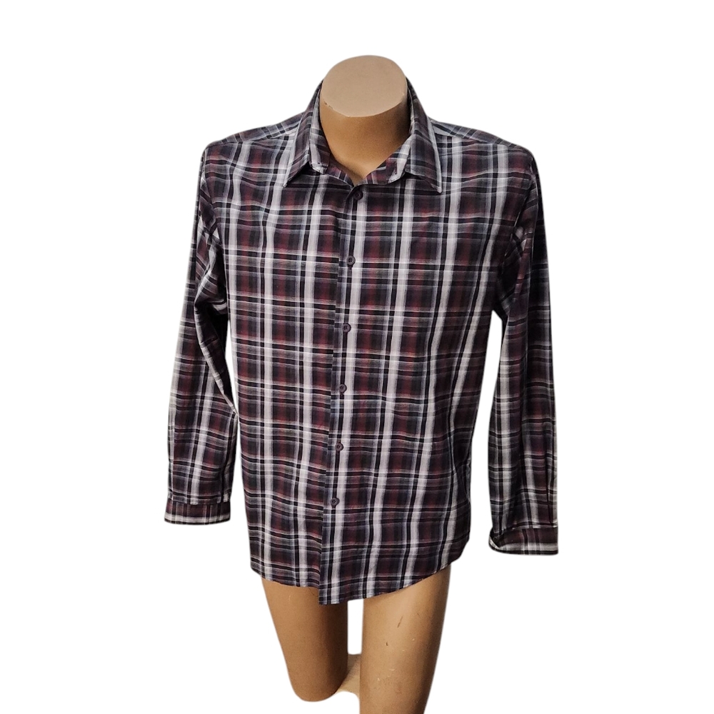 Joe Joseph Abboud Long Sleeve Plaid Shirt Size Large Slim Fit